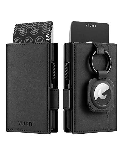 VULKIT Card Holder Wallet with Airtag Holder & ID Window Pop Up Slim Leather Wallet RFID Blocking for Credit Cards and Cash