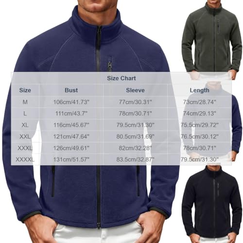 Fleece Jacket for Men Stand Collar Full Zip Sweatshirt Zipper Pocket - image 6