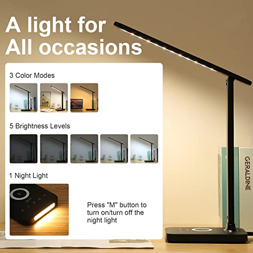 Image of VAVOFO LED Desk Lamp with Fast Charger, USB Charging Port, Desk Light for Home Office with 5 Brightness Levels, Touch Control, 30 /60 min Auto Timer, Eye-Caring Dimmable Table Lamp with Adapter