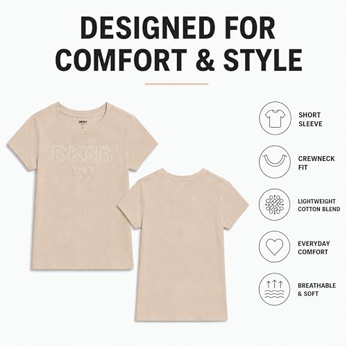 Image of DKNY Girls Shirts - Lightweight Cotton Blend Short Sleeve Crewneck Graphic Tee Cute Tops - Casual Trendy Girls Summer Clothes