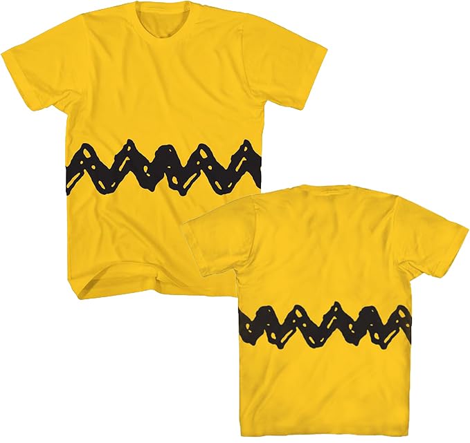 Peanuts Charlie Brown Costume Men's Adult Graphic Tee T-Shirt(Yellow,Large)