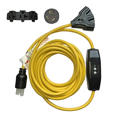 NEMA L5-30P to 3 Outlet 5-20R 5-15R GFCI SJTW 12 AWG 25 Feet 120V 20 Amp 2400W Generator Distribution Extension Cord Power Cord Cable Adapter