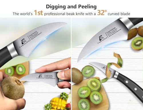 Image of CoquusAid Paring Knife Set, 2PCS Small Kitchen Knives, Black | 3.8 inch Fruit and 2.75 inch Bird Beak Peeling Knife, Sharp Premium Germany Stainless Steel Ergonomic Handle, Elegant Ideal for Gift