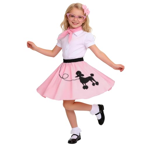 SCYPRUTH 50s Outfit for Kids Poodle Skirt for Girls 1950s Dress Costume for Dance Cosplay Career Day