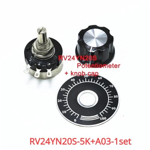 Potenciómetro RV24YN20S 5K Ohm con perilla A03 de 6mm y placa de escala para control 4