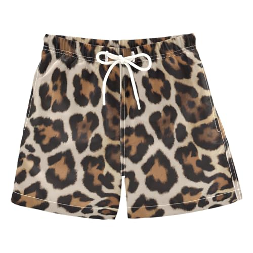 FLildon Retro Leopard Boys Swim Trunks with Mesh Lining Quick Dry Beach Board Shorts, 4T