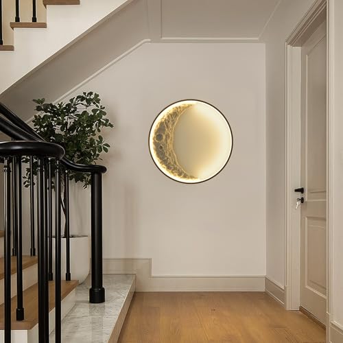 Image of Dimmable Moon Wall Sconces 23.6inch 32W Plug in Modern LED Wall Light with Remote Control Black Wall Lamp Indoor Wall Mounted Lighting Fixture for Living Room Bedroom Hallway Stairs