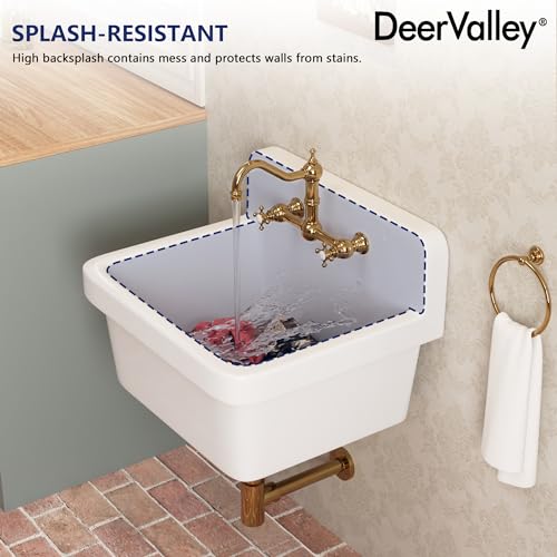 Deer Valley Deervalley Dv-1K0137 24 Inch Wall Mounted High White Kitchen Sink White Fireclay Utility Sink Ceramic Laundry Sink Wall Mount Bathroom Sink thumb #3