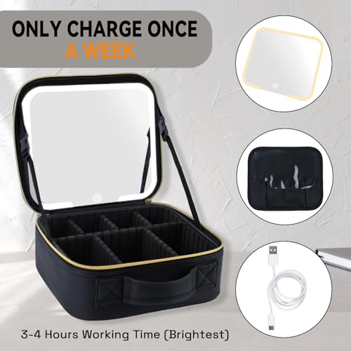 Makeup Bag with LED Mirror, Three-level Adjustable Brightness, Travel Makeup Case with Removable Lighted Mirror, Adjustable Dividers and Brush Storage Board - Image 8