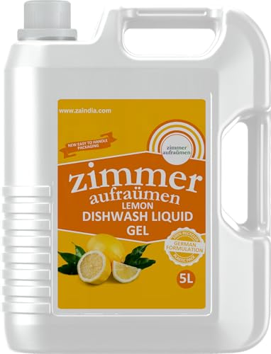 Zimmer Aufräumen – ULTRA Powerful Kitchen DISHWASH CLEANER LIQUID GEL. HALF QUANTITY REQUIRED. Removes GREASE, OIL, GRIME AND ODOR/SMELL with BKC – 5 Liters. pH Balanced. Gentle on Skin.