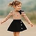 TITKKOP Toddler Girl Plaid Outfits Fall Winter Dress Knit Ribbed Bow Sweatshirt Tops and Button Fashion Skirts Set（beige+black,6Y