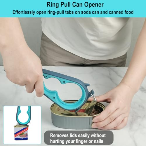 Image of Jar Opener for Weak Hands, 5 in 1 Bottle Opener for Seniors with arthritis | Multifunctional Adjustable Lid Opener with Non-Slip Rubber Gripper Pad - Effortlessly Opens Jars, Bottles & Pop-Top Cans
