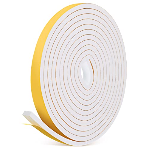 Window Draft Excluder Tape Self Adhesive Foam Tape Weatherstripping Door Window Seal Door Draught Excluder Waterproof Foam Seal Strip (White, 12 x 6 mm/ 4 Meter Long)