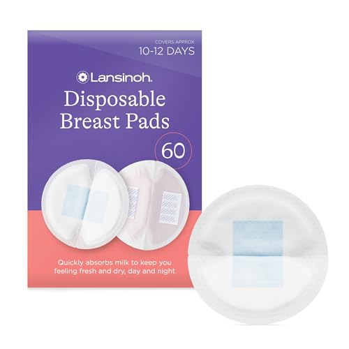 Lansinoh Disposable Breast Pads Maternity - 60 Pack - Ultra-Thin & Abosrbent Nursing Pads with BlueLock Core Leak-Proof Protection - Holds 20x Weight - Individually Wrapped -Breastfeeding Essentials