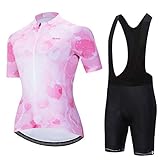 Uriah Women's Bicycle Jersey Bib Shorts Black Sets Short Sleeve Pink Love Size XXXL