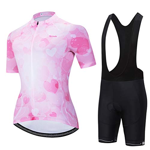 Uriah Women's Bicycle Jersey Bib Shorts Black Sets Short Sleeve Pink Love Size XXXL