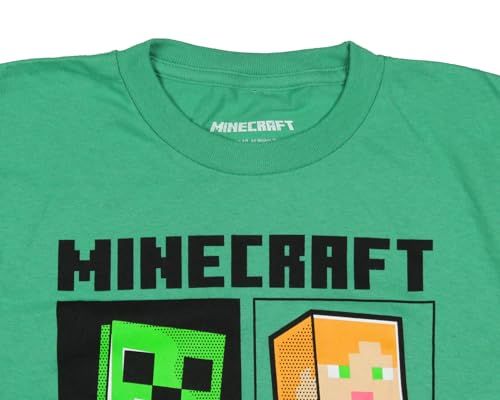 Minecraft Boy's Creeper Steve and Alex Panel Graphic Print T-Shirt3