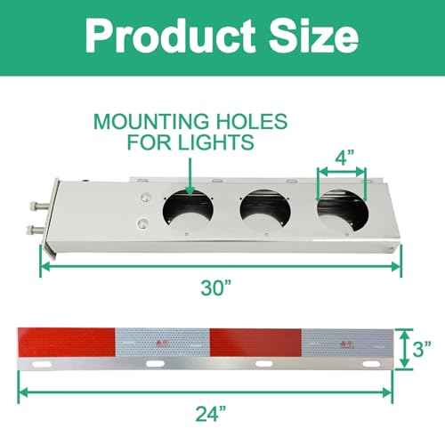 Image of Stainless Steel Mud Flap Hanger with 4 inch Light Cutouts Aluminum Reflectors,Spring Loaded,30 inch Length,2 1 /2 inch Bolt Spacing Bracket Mudflap Holder, W / Screws Nuts for Mudflap,Semi Truck (Round)