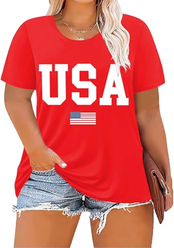 Image of ForHailey Women's 4th of July Patriotic Shirts Graphic Tees USA Shirt American Flag Short Sleeve Tunic Tops