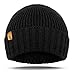 MIG4U Men Winter Beanie Hat with Thermal Lining, Warm Wool Knit Skull Cap Stocking Cuff Hats for Cold Weather Black