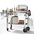 Electactic Food Grade 304 Stainless Steel BBQ Grill Carts fits 22'' Tabletop Griddle, Outdoor Grill Table with 4 Foldable Legs, Portable Grill Stand for RV, Camping, Tailgating