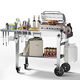 Electactic Mesa de parrilla de acero inoxidable 304 de grado alimenticio con 4 ruedas giratorias, carrito plegable para parrilla de barbacoa para