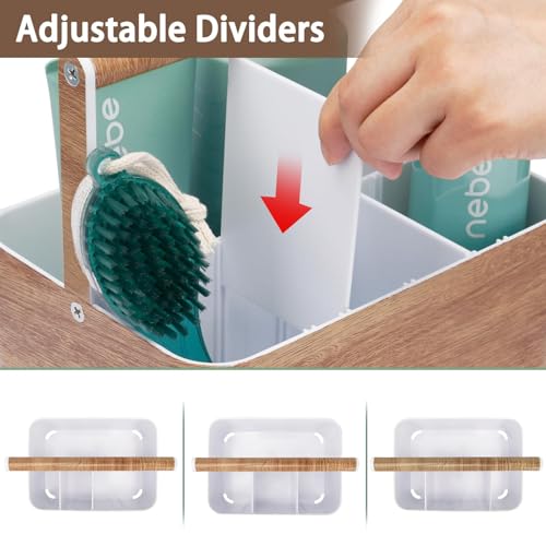BYUNER Shower Caddy Portable for College: Devided Bathroom Caddy Shower Basket for Dorm with Handle, Plastic Bathroom Counter Organizer Storage Tote Bin for Dorm,Kitchen,Cabinet, Wood Grain