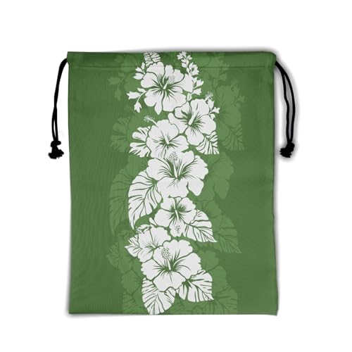 Image of Hibiscus Flower Gymnastics Grip Bags Green Drawstring Gym Storage Pouch for Gymnasts Holding