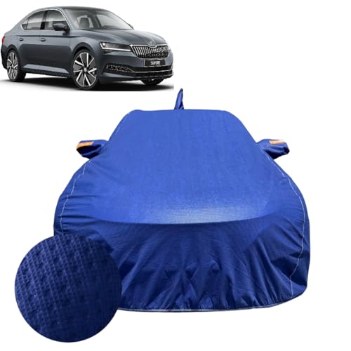 Image of Car Cover for Skoda Superb (2020-2023) | 100% Waterproof Cover with Reflective Mirror Pockets | Dustproof, Scratchproof, Heatproof Skoda Superb Car Cover |Soft Cotton Lining| Blue