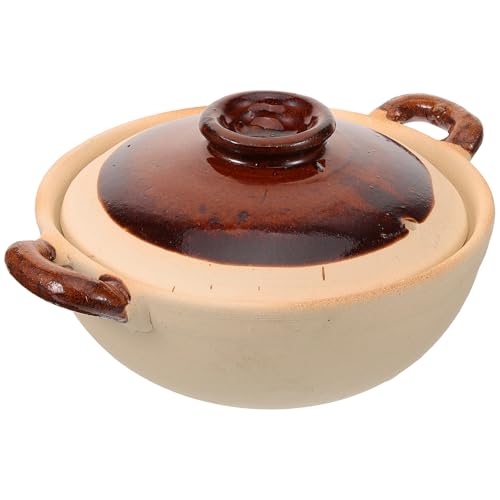BAZEITFLOW Pentola di Terracotta Doppio Manico 500 Ml per Stufati e Zuppe Casseruola Resistente al Calore per Cucina Domestica e Ristoranti per Brasare e Cuocere a Fuoco Lento
