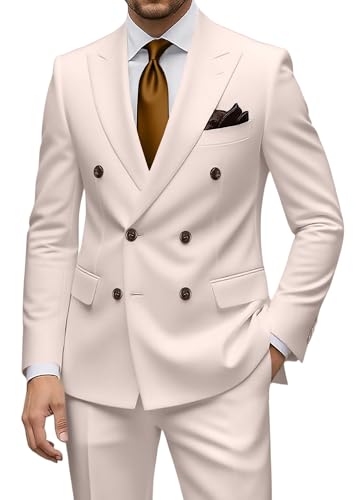 Mens Suit Slim Fit Formal 2 Piece Double Breasted Suit Men Business Tuxedo Set Wedding Prom Groom Suits