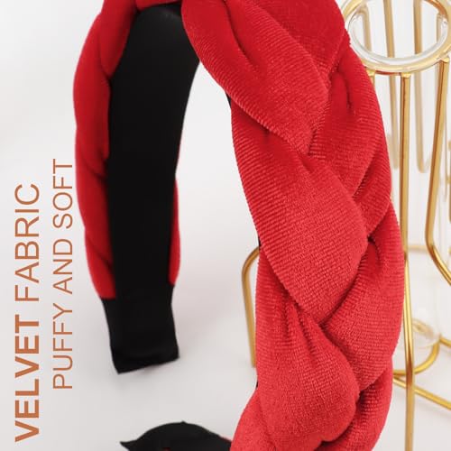 Image of DRESHOW Braided Headbands for Women Velvet Hair Hoop Elastic Criss Cross Hair Bands Accessories