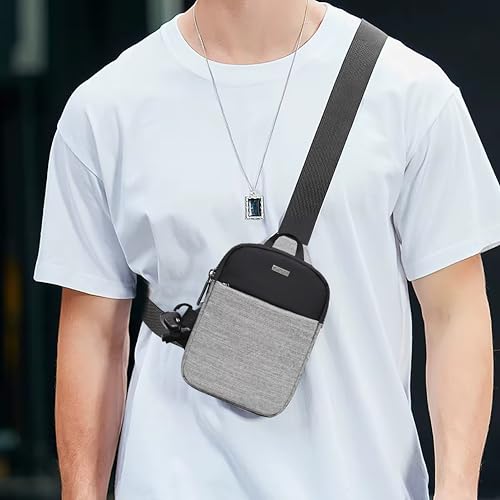 Image of WILDHORN Mini Sling Bag for Men & Women | Anti-Theft Crossbody Sling Bag | Small Chest Bag & Fanny Pack for Travel, Running, Hiking & Sports (Black & Grey Melange)