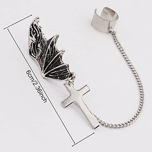 Andpai Retro Vintage Punk Earring Dragon Snake Bat Crow Wing Ear Climber Earrings Antique Silver Chain Cross Gothic Ear Cuff Clip Wrap For Women Men Unisex (Vintage Silver) #TOP1