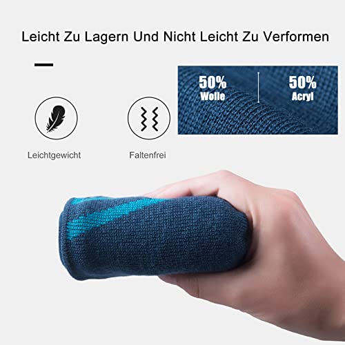Foto von Joscoal Merinowolle Mütze Merino Wool Beanie Haube für Damen Herren Unisex Warme Strickmütze Sportmütze Frühling Herbst Winter Weich & Hochwertig (Blau)