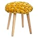 Atmosphera - Sgabello con piedi in legno e seduta lavorata a maglia, colore: senape H 43 cm