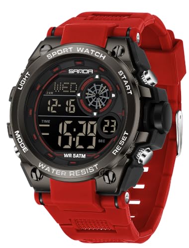 FANMIS Mens Fashion Military Multifunction Digital Watches 50M Water Resistant Electronic LED Backlight Sports Watch Unisex Outdoor Sport Watch (Z Red)