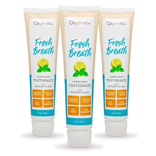 Premium Oxyfresh Lemon Mint Fresh Breath Toothpaste â Low Abrasion Toothpaste for Bad Breath - SLS & Fluoride Free Toothpaste â Anti Plaque & Tartar Control Toothpaste with Essential Oils. 3 - 5oz
