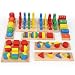 TOWO Wooden Geometric Shapes Stacking Rings and Fractions Boards 8 Sets in One - Wooden Shape Sorter Toy and Wooden Stacking Game - Stacking and Sorting Educational Toys for Montessori Learning
