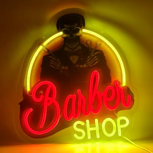 Image of Barber Shop Neon Sign,Haircut Beard Neon Lights for Barbershop,Salon,USB Powered LED Light Up Signs for Bedroom,Man Cave,Gift for Birthday,Christmas