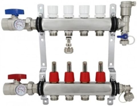 4 Port Stainless Steel PEX Heating Manifold w/PEX adapters