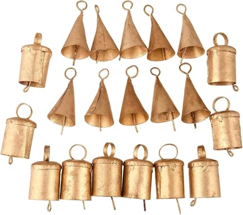 REXRYZ Christmas Bellss Decoration Set, 20 Vintage Metal Bells, Jingle Witch Cow Bells, Rustic Farmhouse Style, Antique Gold Jingle Bell Cow Bell Christmas Tree Crafts