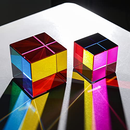 LONGWIN 1.6 Inch Crystal Mixing Color Cube Paperweights Optical Glass Prism Cube - Crystal Collectible Figurines Home or Office Decor, Science Education Toys - Thumbnail 4