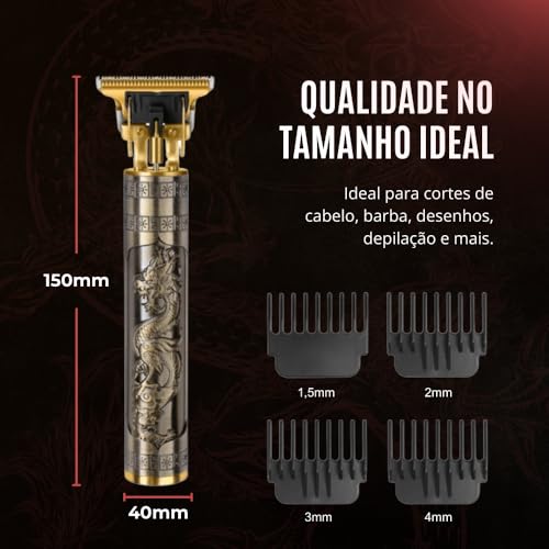 Máquina de Barbear e Cortar Cabelo Sem Fio, Recarregável, Alta Potência, Lâminas de Aço Inoxidável,