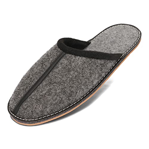 BeComfy Pantuflas de Fieltro para Hombre Zapatillas Suela de Goma Muy Ligero Gris Negro 40 41 42 43 44 45 46 EU (Gris, 42)