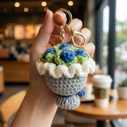 Image of Handmade Crochet Flower Keychain for Bags Keys Purse Backpack Cute Aesthetic Yarn Keyring Bag Charm Handmade Soft Thread Flower Keychain for Girls Women Kids Gifting and Daily Use