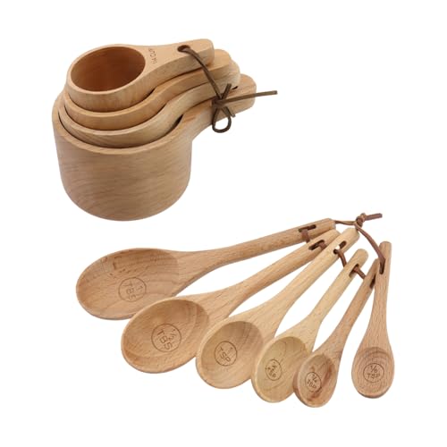 Juego 10 piezas de tazas y cucharas medidoras de madera miniatura 1