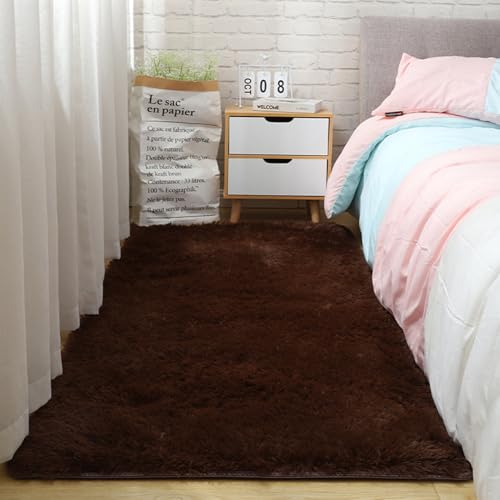 CHENMIAO Alfombra Pelo Largo 160 x 230 cm Antideslizante y Esponjosa Lavable Alfombras Salón Pelo Largo Fácil de Limpiar para Habitación Infantil, Sofá Silla Cojín, Marrón