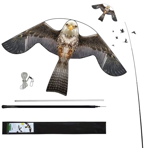 flyonte Bird Hawk Flying Kite with Pole Crop Protector Bird Scare Flying Kite with 4m Pole Has The Effect of Scaring Birds