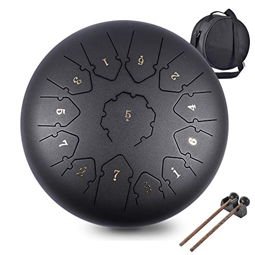 WZTO Handpan 12 Pollici 13-Tone, Tamburo in Acciaio Apprendimento Kit per Bambino Adulto Handpan, Prestazione Professionale Hand Drum per Meditazione Yoga con Borsa per Il Trasporto Bacchette